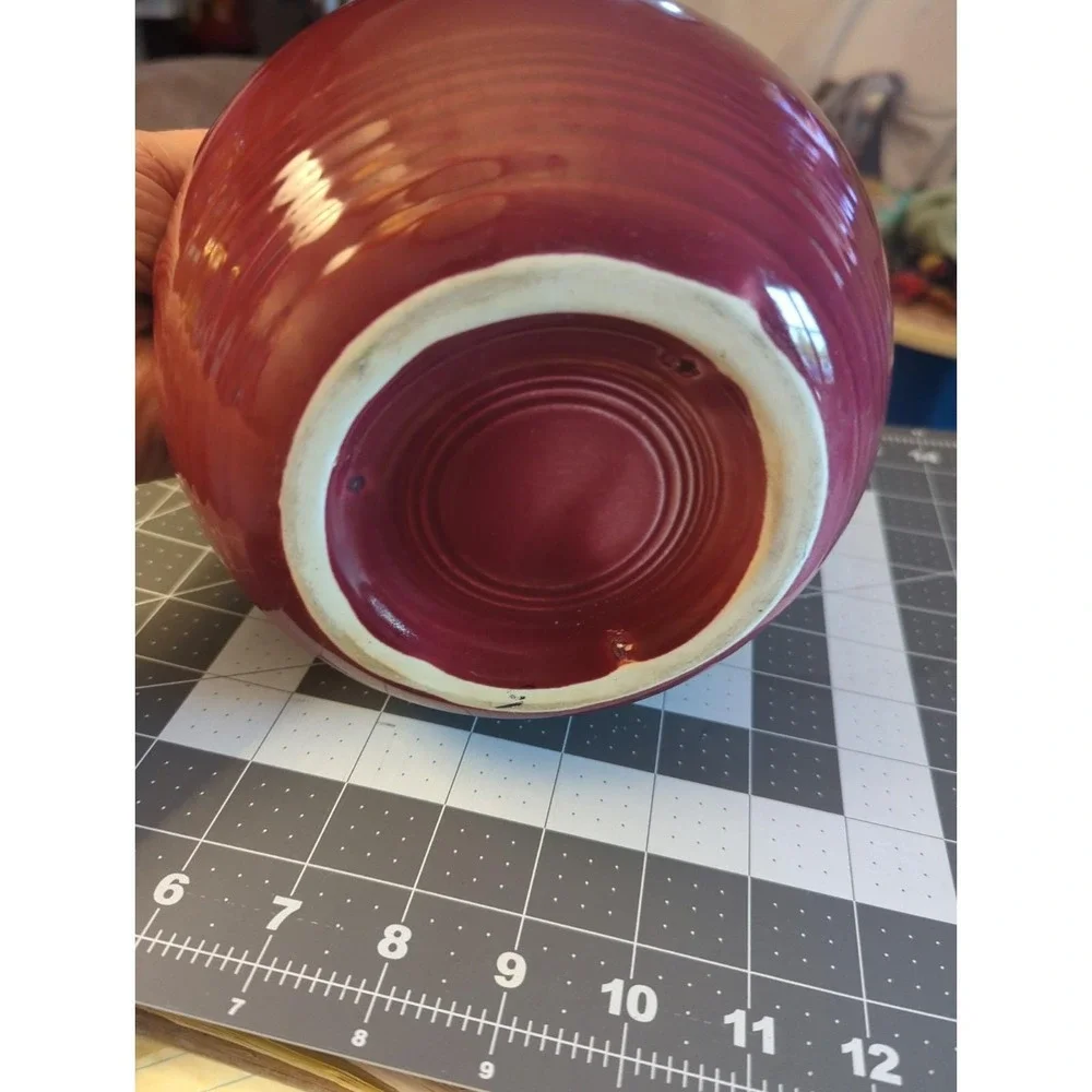 Vintage Hall Pottery Burgundy Pitcher Ice Guard Tilt Ball  Made USA